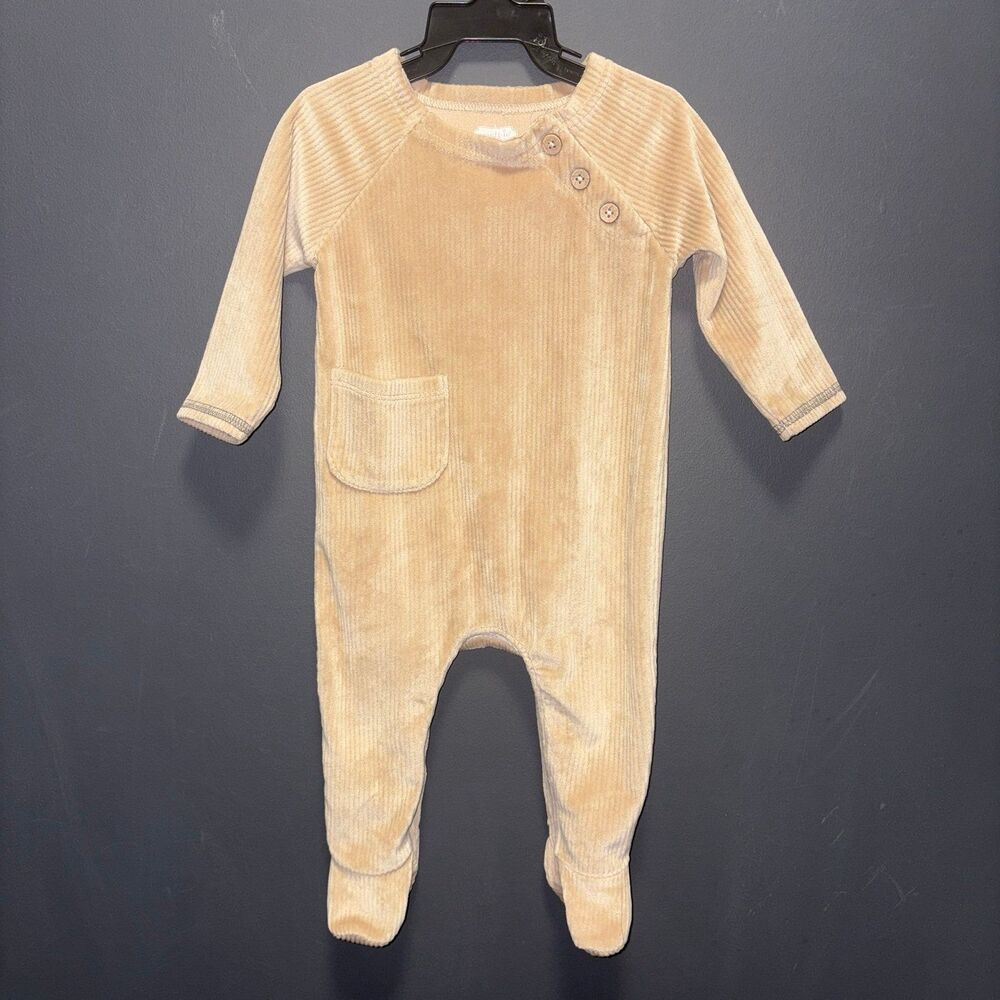Mud Pie Infants 3-6m Velour Corduroy Romper Footed Pajamas  Tan